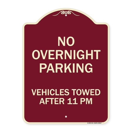 Signmission No Overnight Parking Vehicles Towed After 11 Pm Heavy-Gauge Aluminum Sign, 24" x 18", BU-1824-23827 A-DES-BU-1824-23827